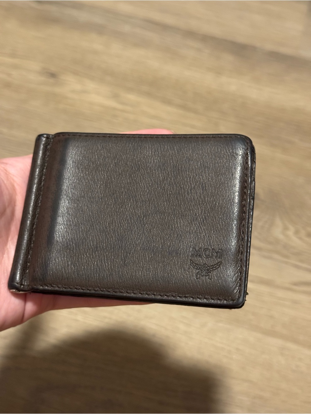 MCM Brown Leather Bifold Money Clip Wallet ID Card Holder